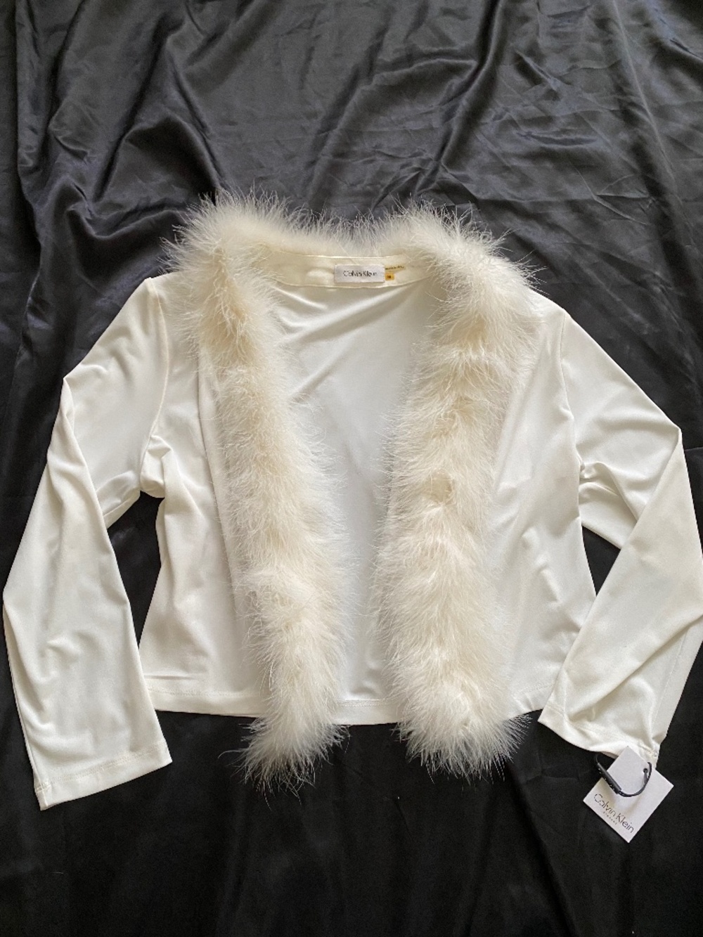Vintage y2k Calvin Klein White Marabou Feather Cardigan Fairy Medium Clueless